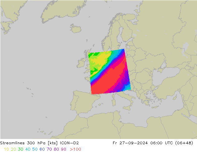 Linha de corrente 300 hPa ICON-D2 Sex 27.09.2024 06 UTC