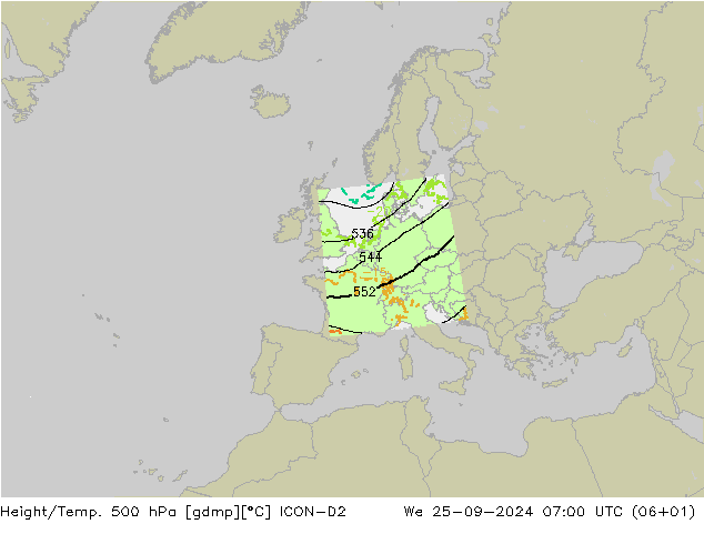 Yükseklik/Sıc. 500 hPa ICON-D2 Çar 25.09.2024 07 UTC