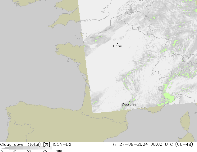 Nuages (total) ICON-D2 ven 27.09.2024 06 UTC