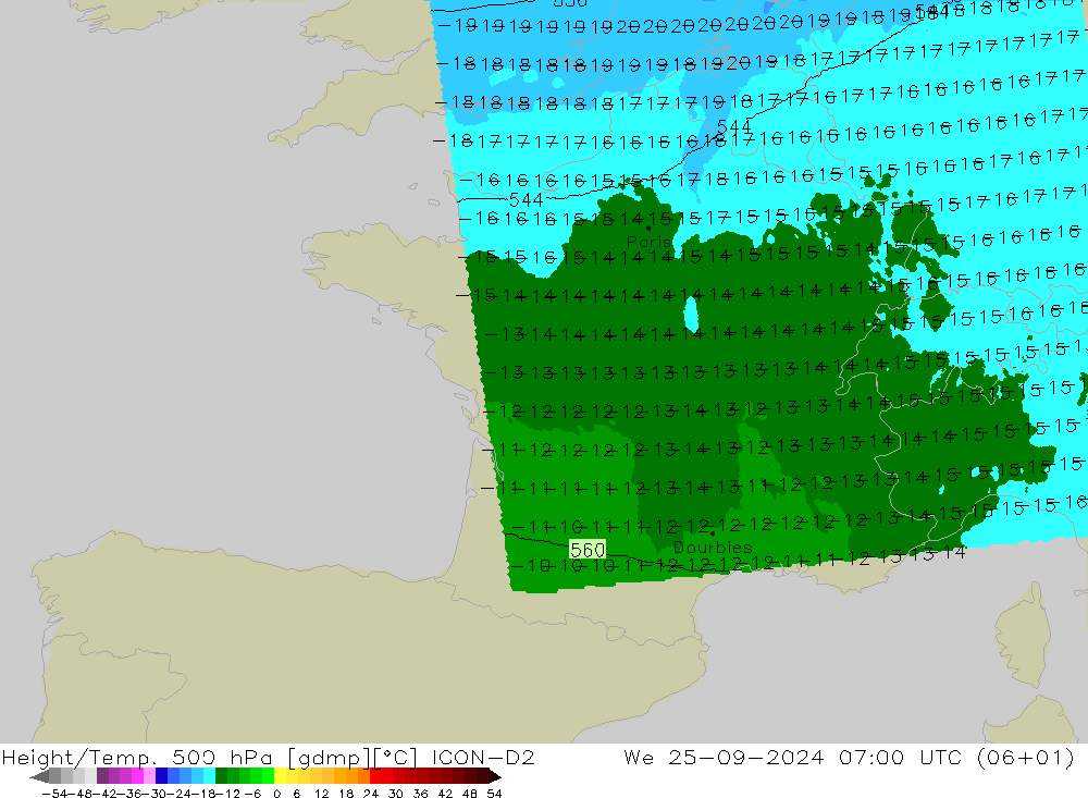 Height/Temp. 500 гПа ICON-D2 ср 25.09.2024 07 UTC