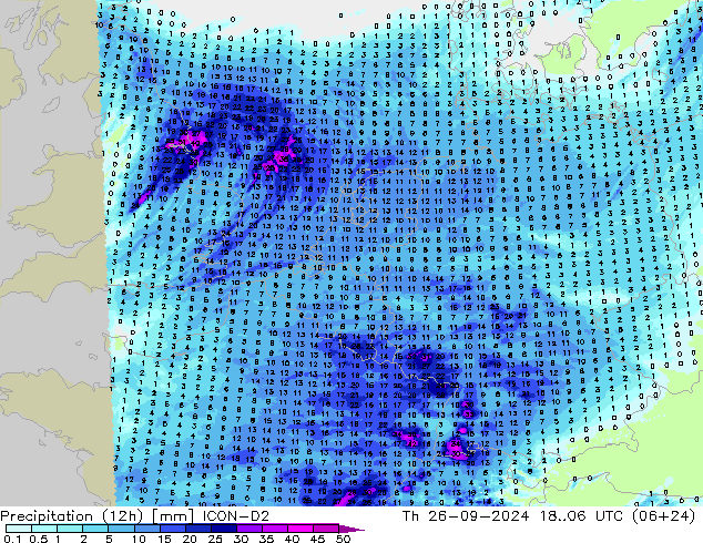 Precipitación (12h) ICON-D2 jue 26.09.2024 06 UTC