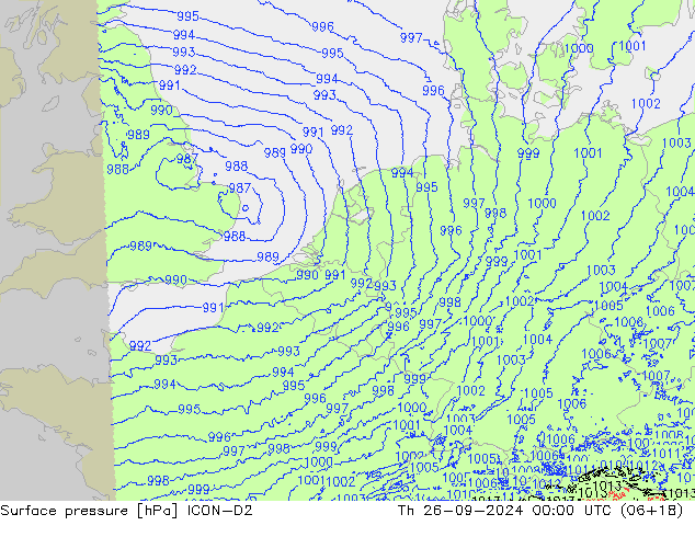 Surface pressure ICON-D2 Th 26.09.2024 00 UTC