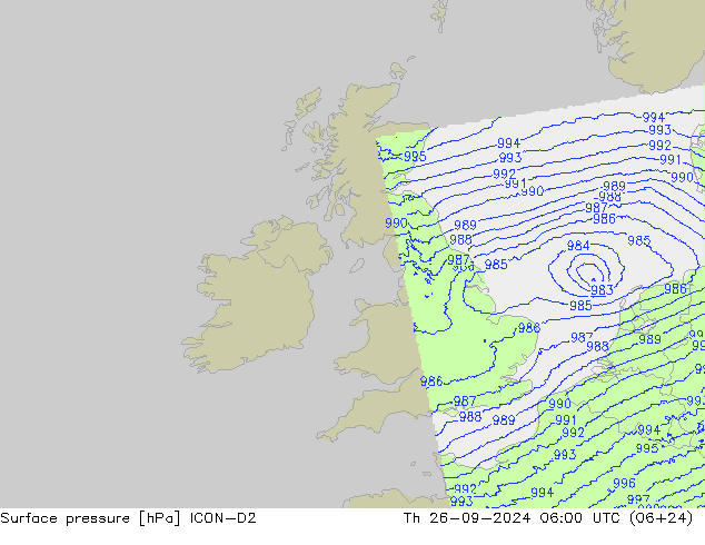 Surface pressure ICON-D2 Th 26.09.2024 06 UTC