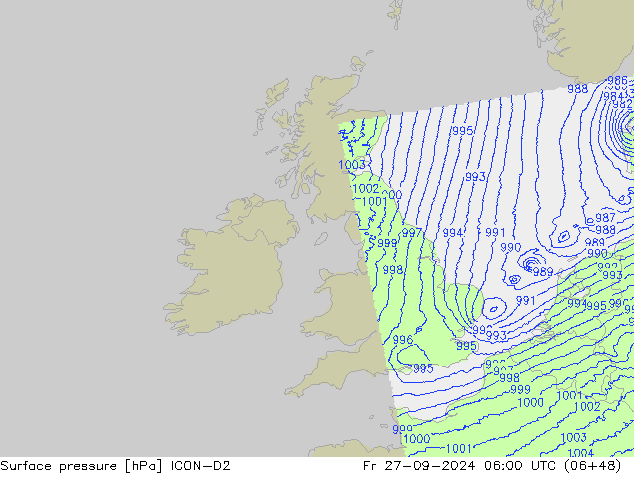 Surface pressure ICON-D2 Fr 27.09.2024 06 UTC