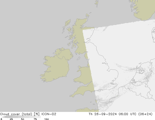 nuvens (total) ICON-D2 Qui 26.09.2024 06 UTC
