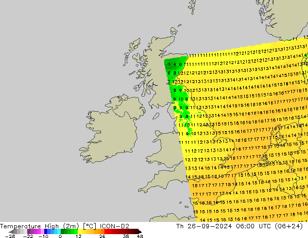 Temp. massima (2m) ICON-D2 gio 26.09.2024 06 UTC
