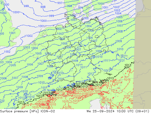 Atmosférický tlak ICON-D2 St 25.09.2024 10 UTC