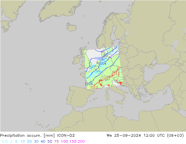 Precipitation accum. ICON-D2 星期三 25.09.2024 12 UTC