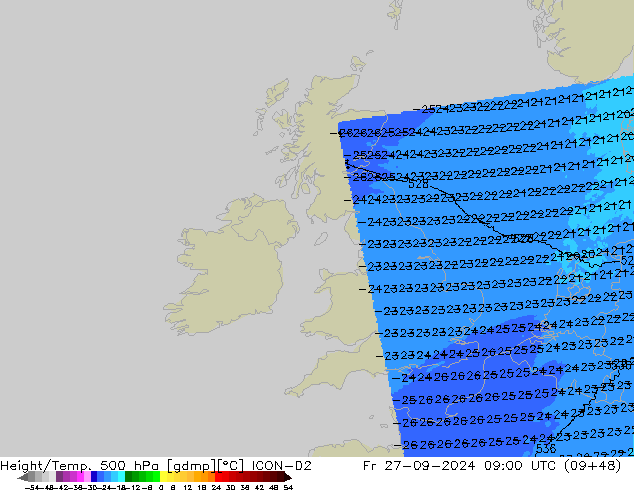 Hoogte/Temp. 500 hPa ICON-D2 vr 27.09.2024 09 UTC