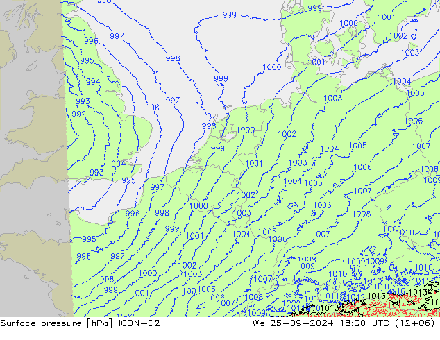 Surface pressure ICON-D2 We 25.09.2024 18 UTC