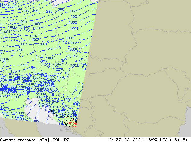 pressão do solo ICON-D2 Sex 27.09.2024 15 UTC