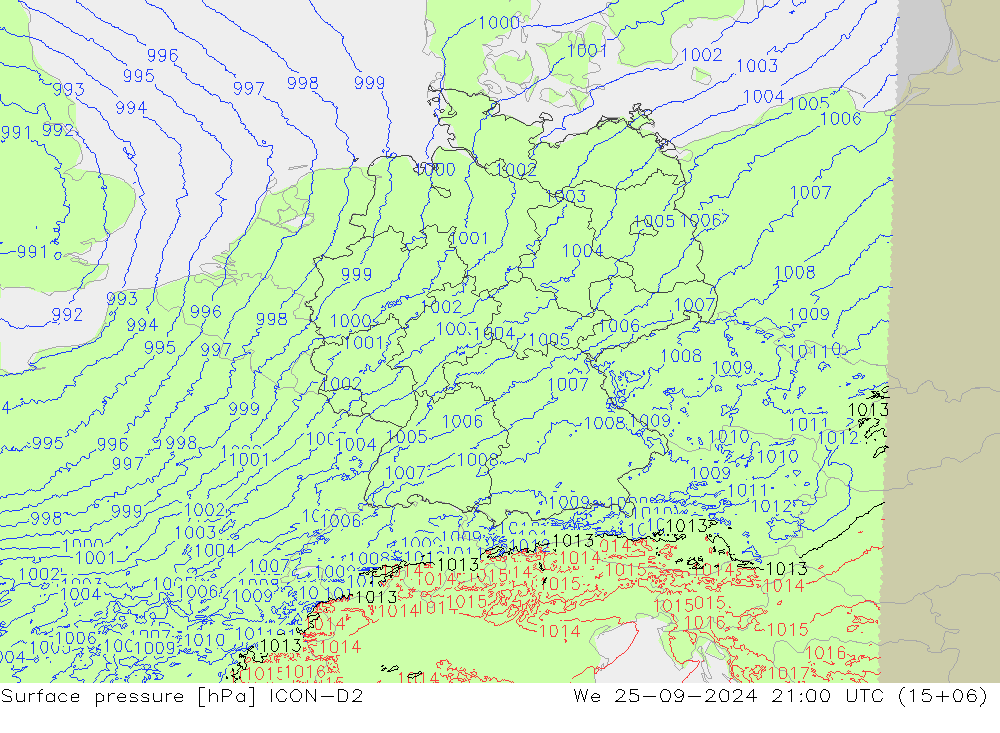 приземное давление ICON-D2 ср 25.09.2024 21 UTC