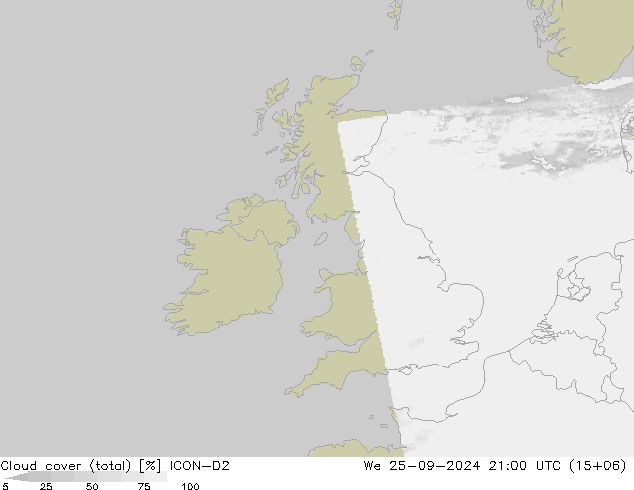 Nubi (totali) ICON-D2 mer 25.09.2024 21 UTC