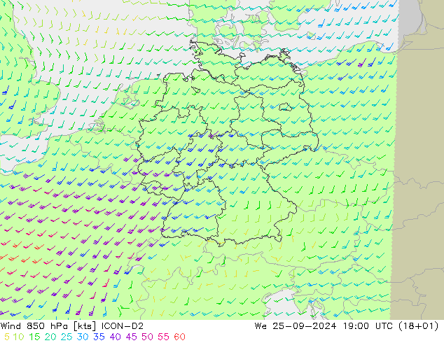  850 hPa ICON-D2  25.09.2024 19 UTC