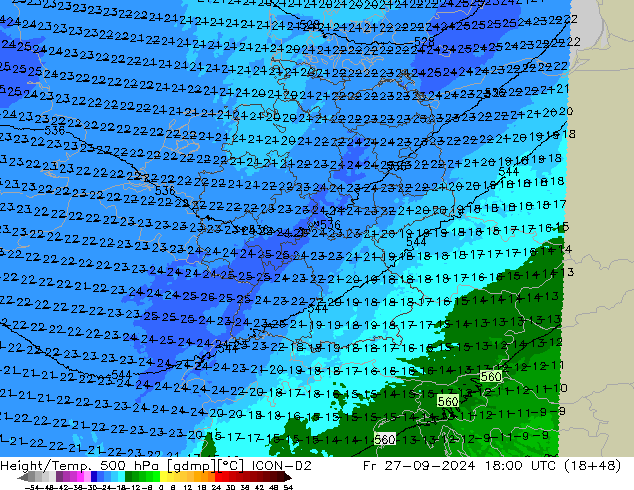 Géop./Temp. 500 hPa ICON-D2 ven 27.09.2024 18 UTC