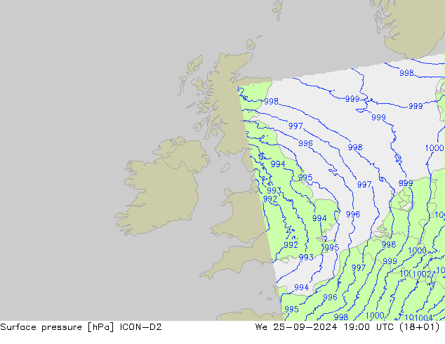 Atmosférický tlak ICON-D2 St 25.09.2024 19 UTC