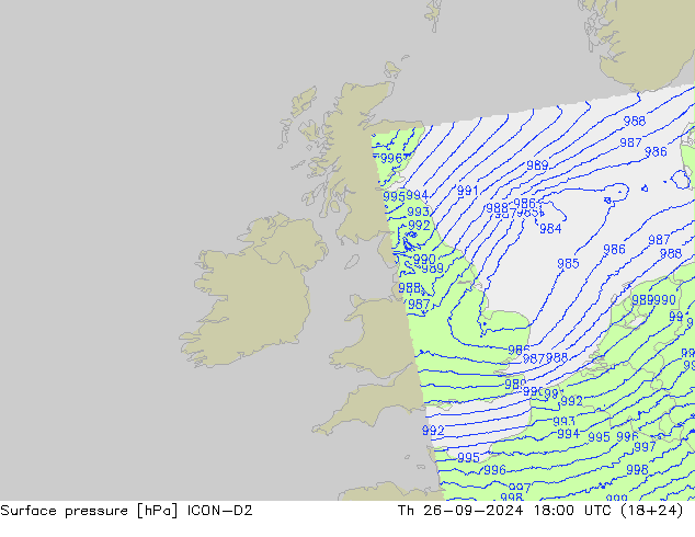 Atmosférický tlak ICON-D2 Čt 26.09.2024 18 UTC