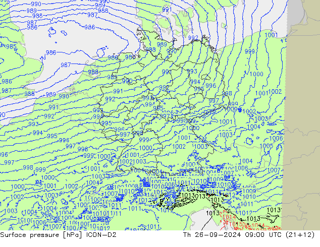 Luchtdruk (Grond) ICON-D2 do 26.09.2024 09 UTC