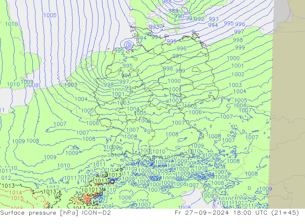 приземное давление ICON-D2 пт 27.09.2024 18 UTC