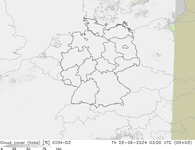 Nubes (total) ICON-D2 jue 26.09.2024 03 UTC