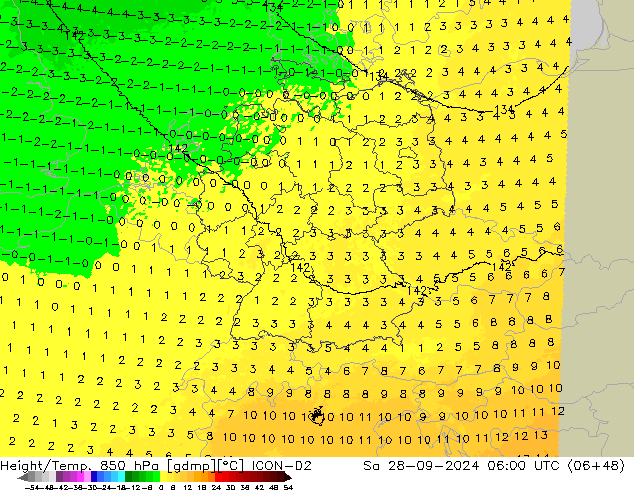 Yükseklik/Sıc. 850 hPa ICON-D2 Cts 28.09.2024 06 UTC