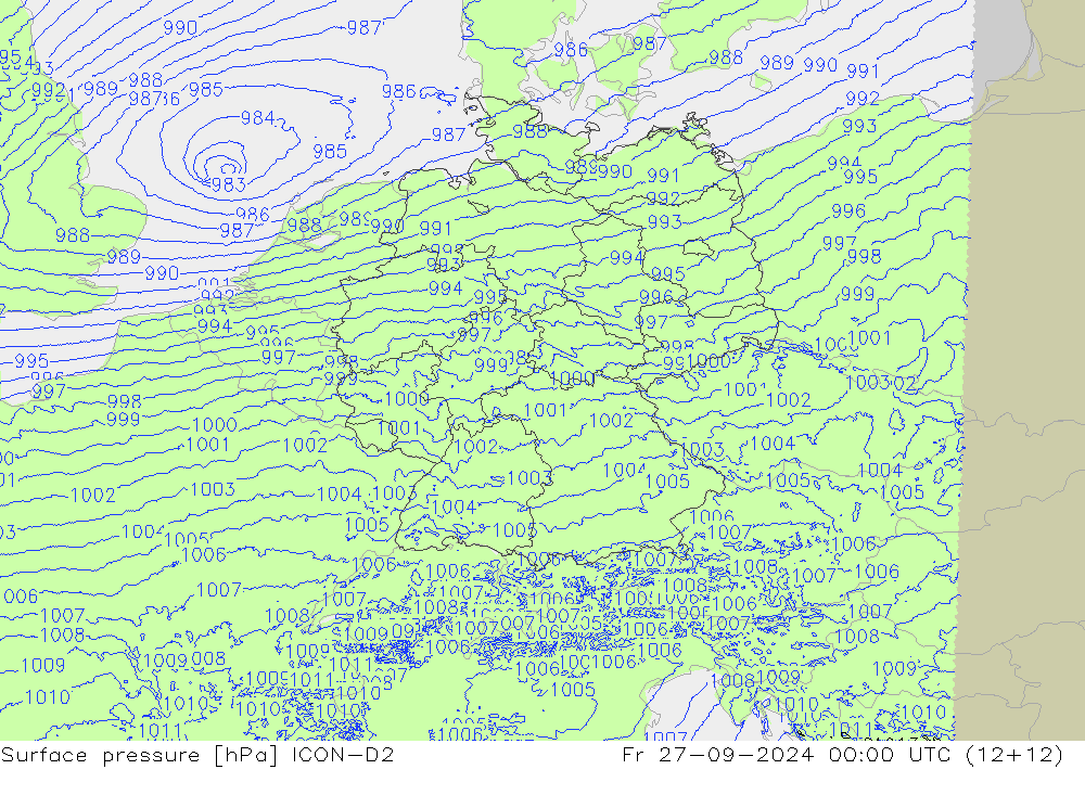 приземное давление ICON-D2 пт 27.09.2024 00 UTC