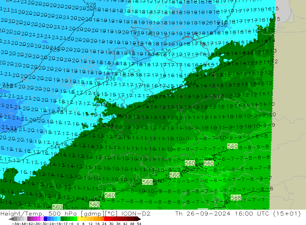 Hoogte/Temp. 500 hPa ICON-D2 do 26.09.2024 16 UTC