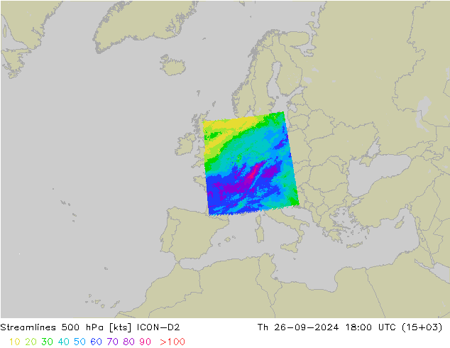 Streamlines 500 hPa ICON-D2 Th 26.09.2024 18 UTC