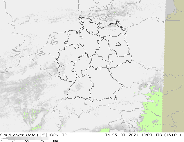 Cloud cover (total) ICON-D2 Th 26.09.2024 19 UTC