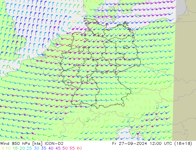 Wind 850 hPa ICON-D2 Fr 27.09.2024 12 UTC