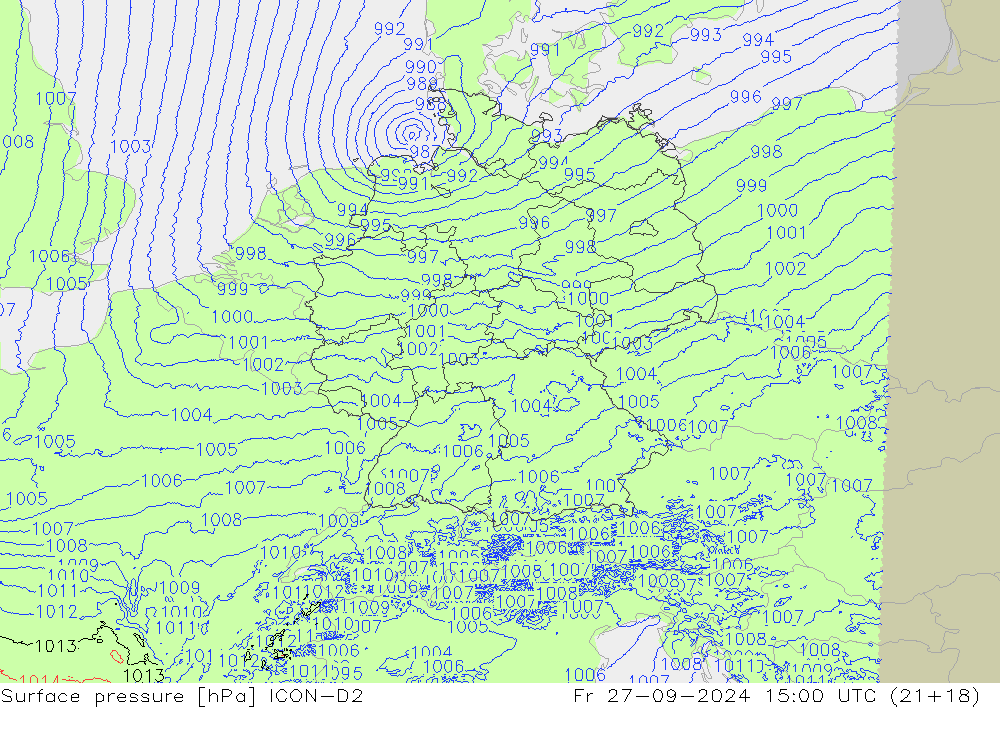 Surface pressure ICON-D2 Fr 27.09.2024 15 UTC