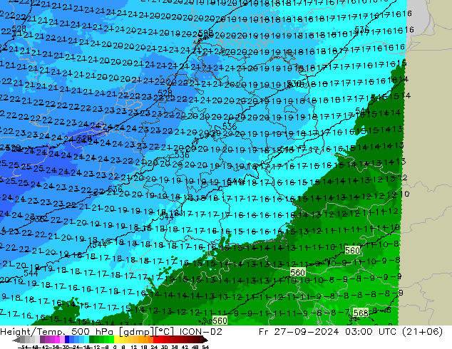 Height/Temp. 500 hPa ICON-D2 ven 27.09.2024 03 UTC