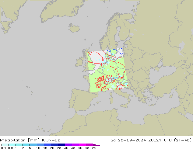 Precipitazione ICON-D2 sab 28.09.2024 21 UTC