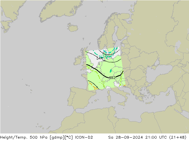 Height/Temp. 500 гПа ICON-D2 сб 28.09.2024 21 UTC