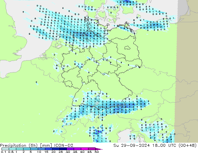 Yağış (6h) ICON-D2 Paz 29.09.2024 00 UTC