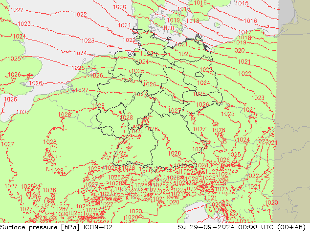 Luchtdruk (Grond) ICON-D2 zo 29.09.2024 00 UTC