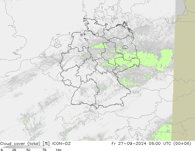 Nubes (total) ICON-D2 vie 27.09.2024 06 UTC