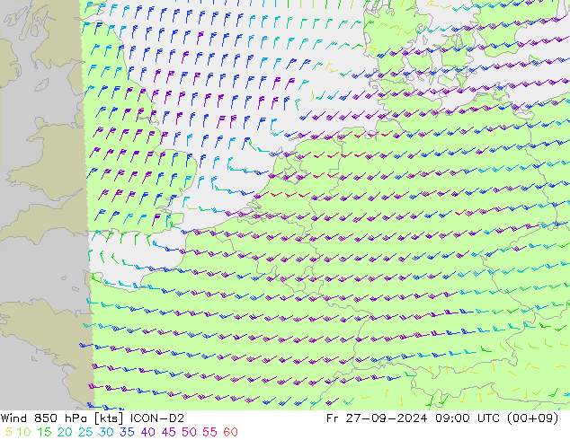 Wind 850 hPa ICON-D2 Pá 27.09.2024 09 UTC