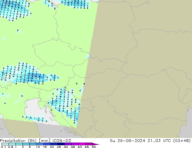 Precipitation (6h) ICON-D2 Ne 29.09.2024 03 UTC