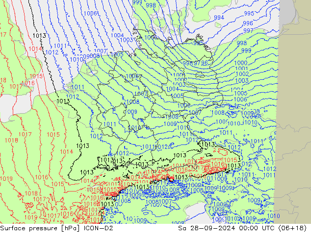 Surface pressure ICON-D2 Sa 28.09.2024 00 UTC