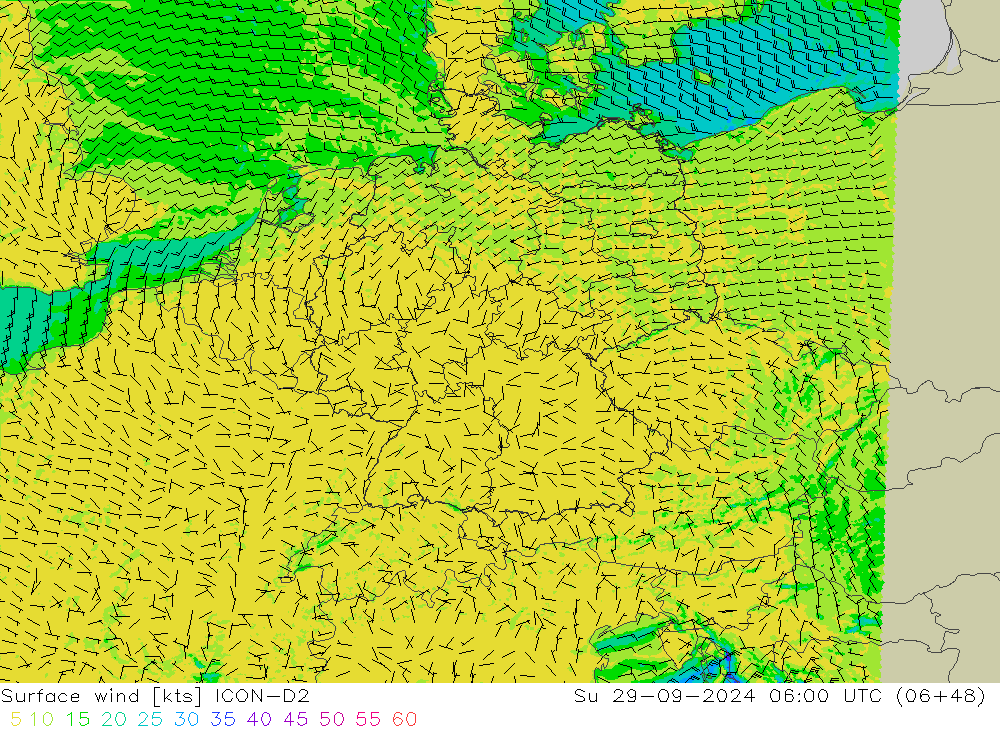 Bodenwind ICON-D2 So 29.09.2024 06 UTC