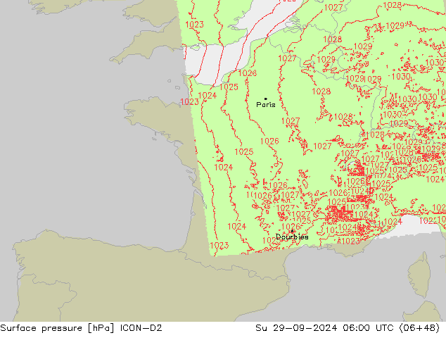 Luchtdruk (Grond) ICON-D2 zo 29.09.2024 06 UTC