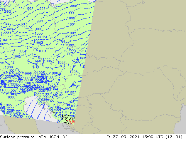 Luchtdruk (Grond) ICON-D2 vr 27.09.2024 13 UTC