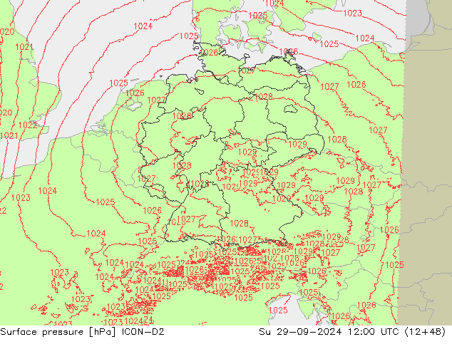 地面气压 ICON-D2 星期日 29.09.2024 12 UTC