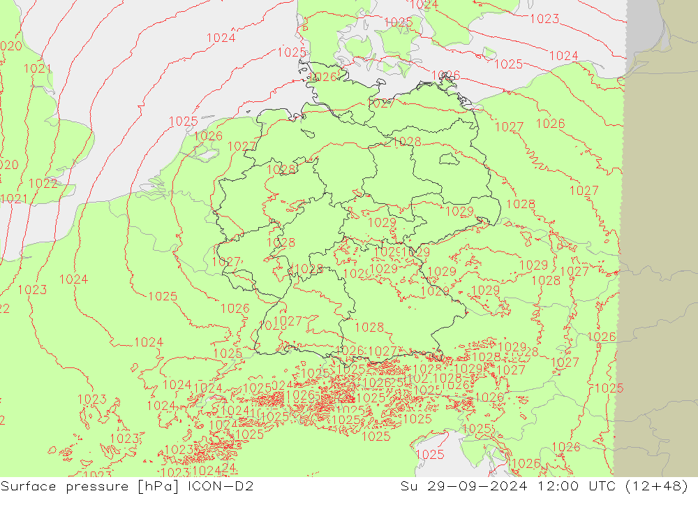 Luchtdruk (Grond) ICON-D2 zo 29.09.2024 12 UTC