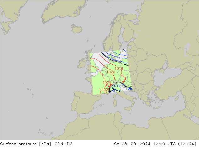 地面气压 ICON-D2 星期六 28.09.2024 12 UTC