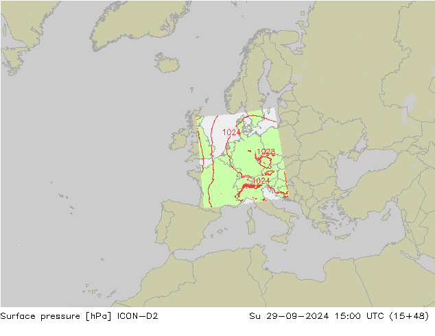 Luchtdruk (Grond) ICON-D2 zo 29.09.2024 15 UTC