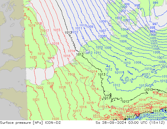 Luchtdruk (Grond) ICON-D2 za 28.09.2024 03 UTC