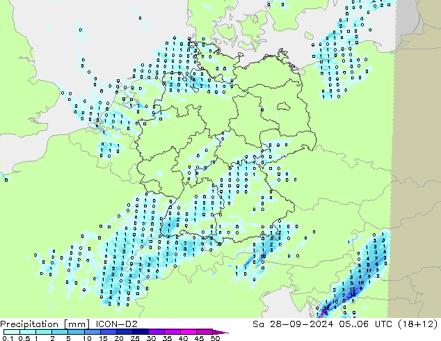 降水 ICON-D2 星期六 28.09.2024 06 UTC