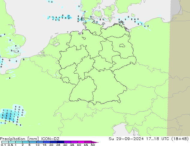 Neerslag ICON-D2 zo 29.09.2024 18 UTC